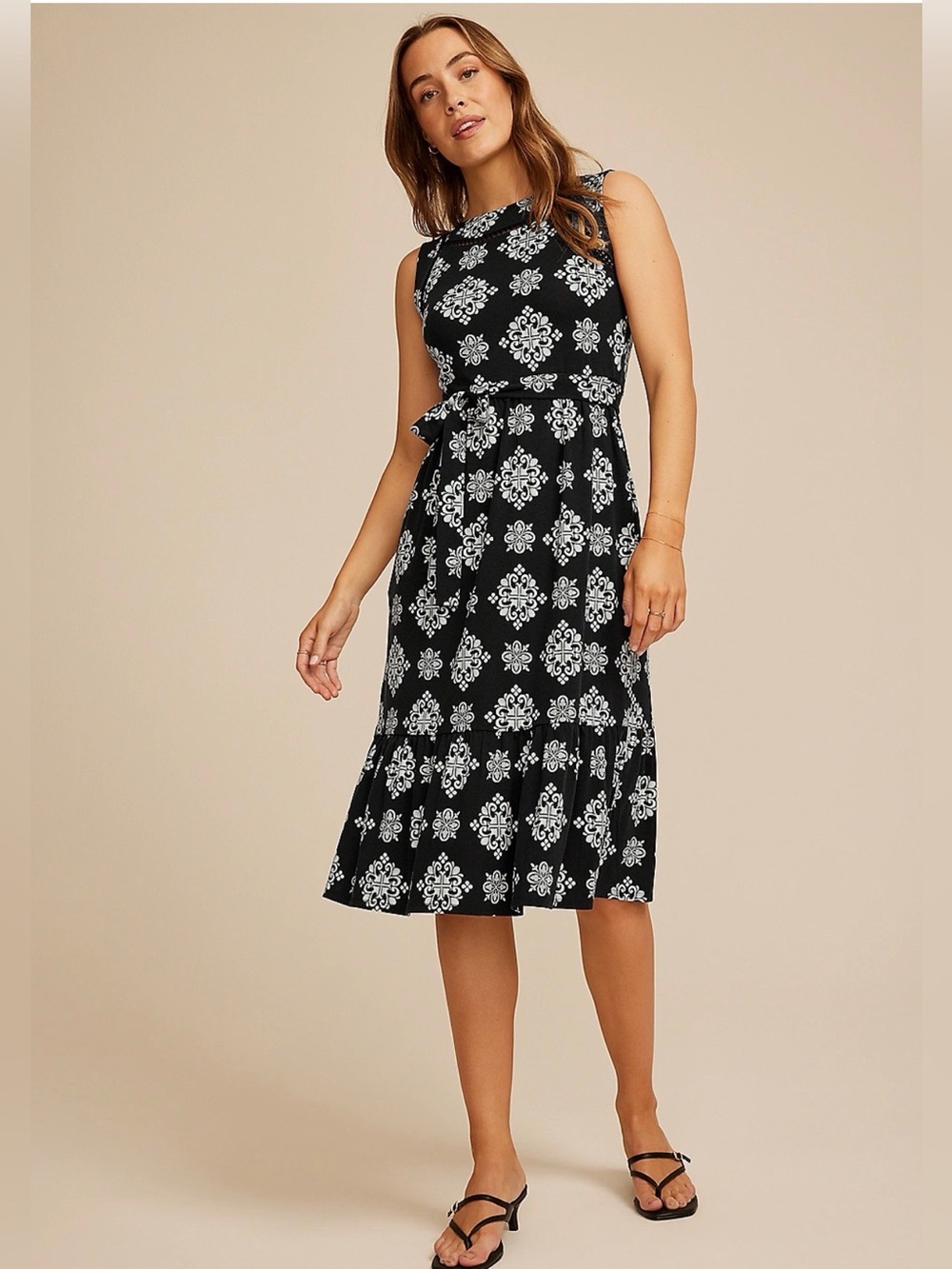 Maurices Large 24/7 Bare Medallion Midi Dress Tie Waist NWT